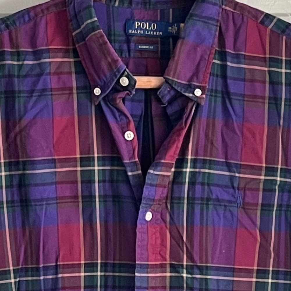 Polo Ralph Lauren XXL Button Front Mens Classic Fit Plaid Purple Tartan Preppy